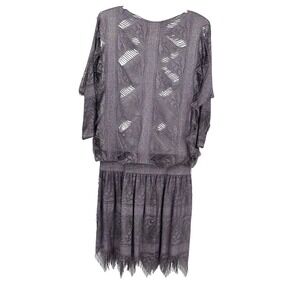 VTG 80's Flapper Deco Damianou Dress OVERSIZE top/Gatsby‎ drop Waist bat wing XL